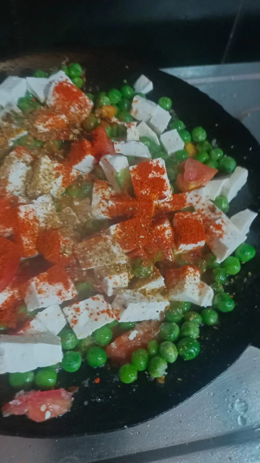 Matar Paneer in the Making